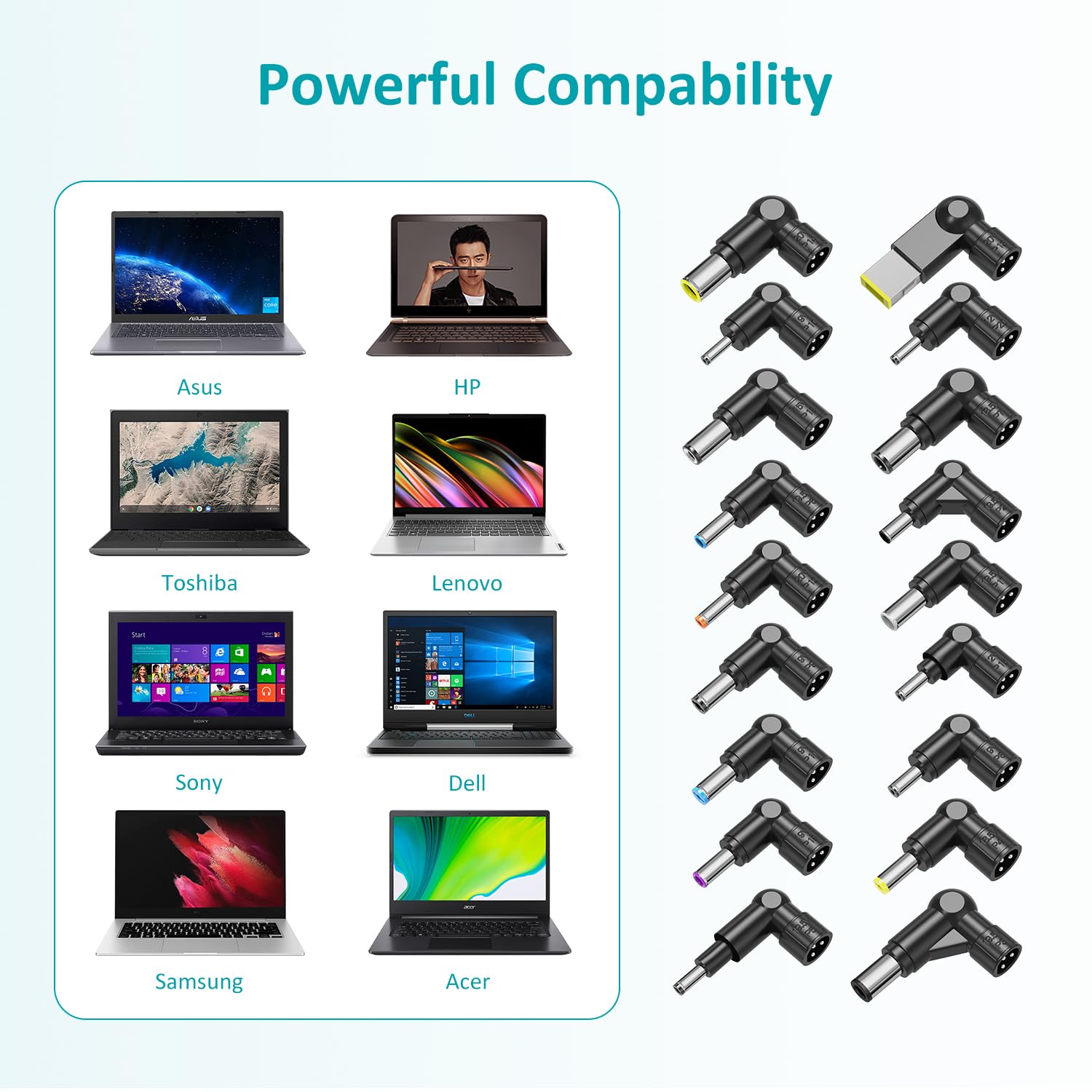 100W 90W 65W Chargeur Universel PC Portable pour HP ASUS Lenovo Acer Dell Toshiba Sony Samsung Chargeur Ordinateur avec 18 Connecteurs, Pas de USB-C