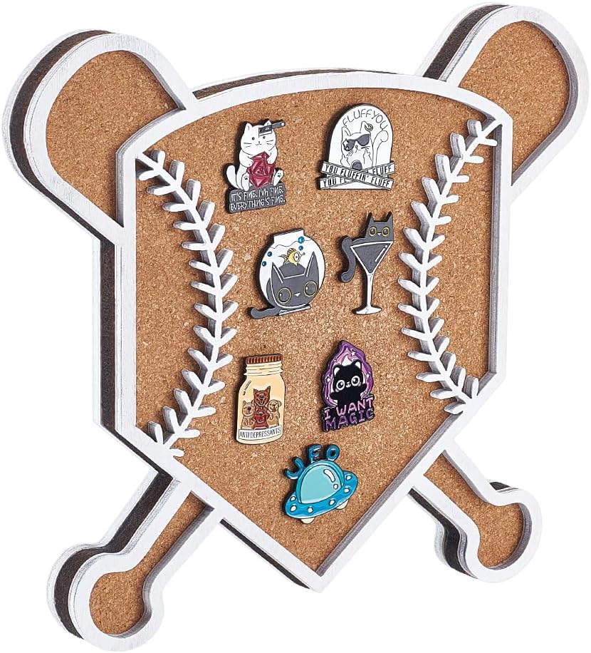 NBEADS Pin Display Cork Tray, Wooden Baseball Shape Wall Mounted Brooch Board Bulletin Display Board for Brooch Pin Storage, Office Home Festival Decor, 8.46X7.87 inch