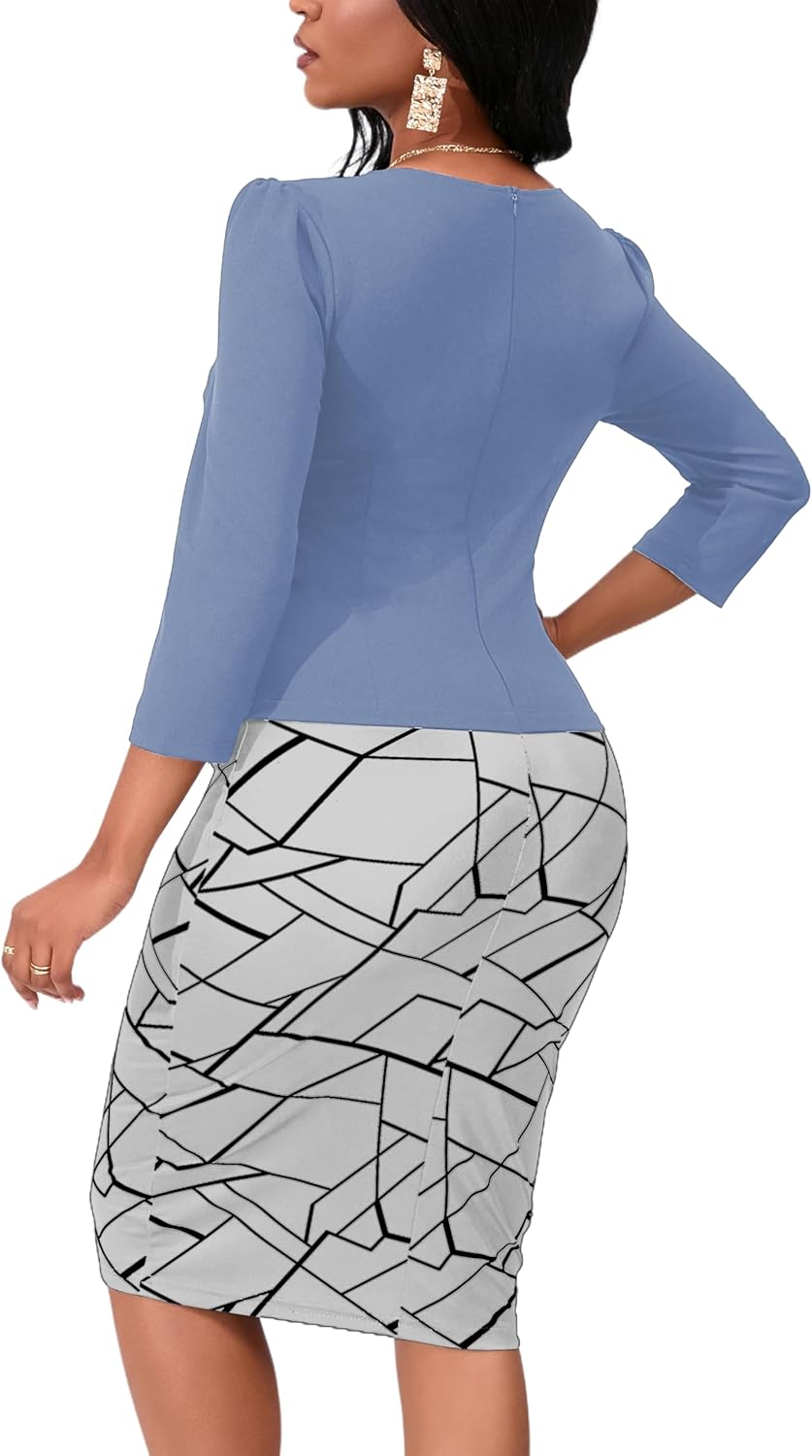 Yajedo Women's Reto Bodycon Midi Dresses 3/4 Sleeve Church Wear to Work Business Pencil Dress - Image 6