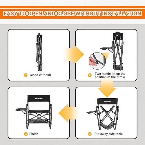 Miniatura 6 de KingCamp Paquete de 2 sillas de director de campamento plegables resistentes con mesa auxiliar y bolsillos para adultos, silla de campamento al aire