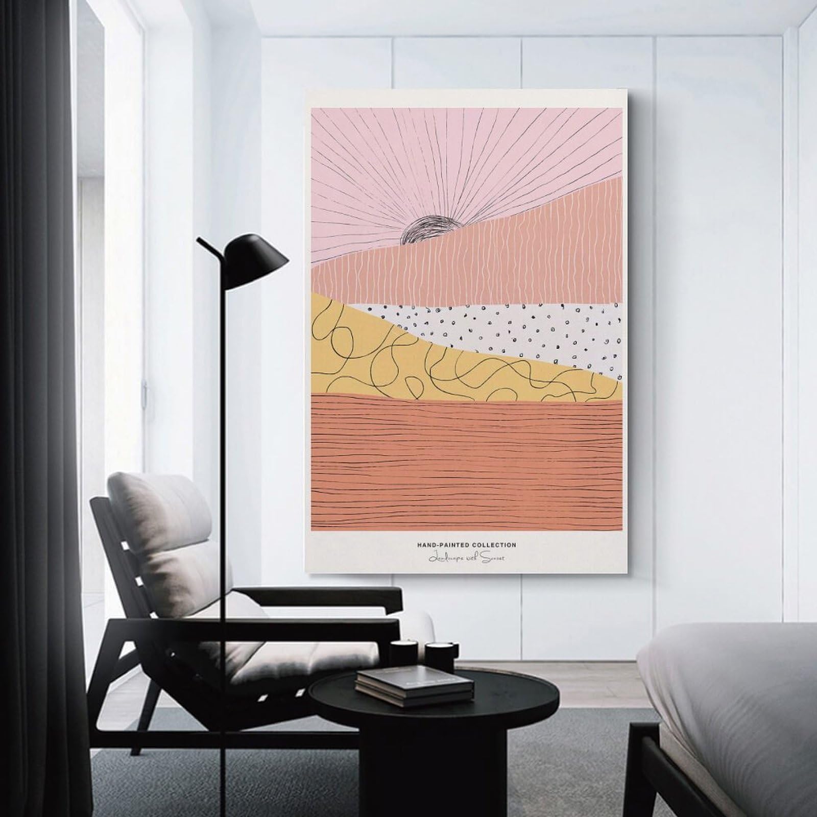 Junmoney Abstract Landscape with Sunset Art Print Decorative Canvas Print 08x12inch(20x30cm), for Gallery Wall Layouts in Home Or Office, Home Wall Art for Statement Displays
