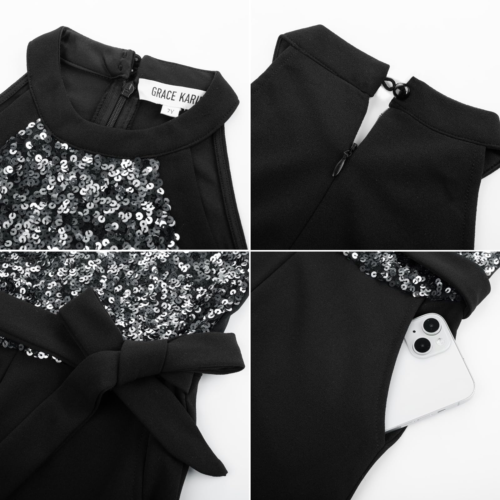 GRACE KARIN Mädchen Pailletten Overall mit Taschen Jazz Dance Disco Party Kostüm Kinder Festliche Kleidung Spielanzug Jumpsuit
