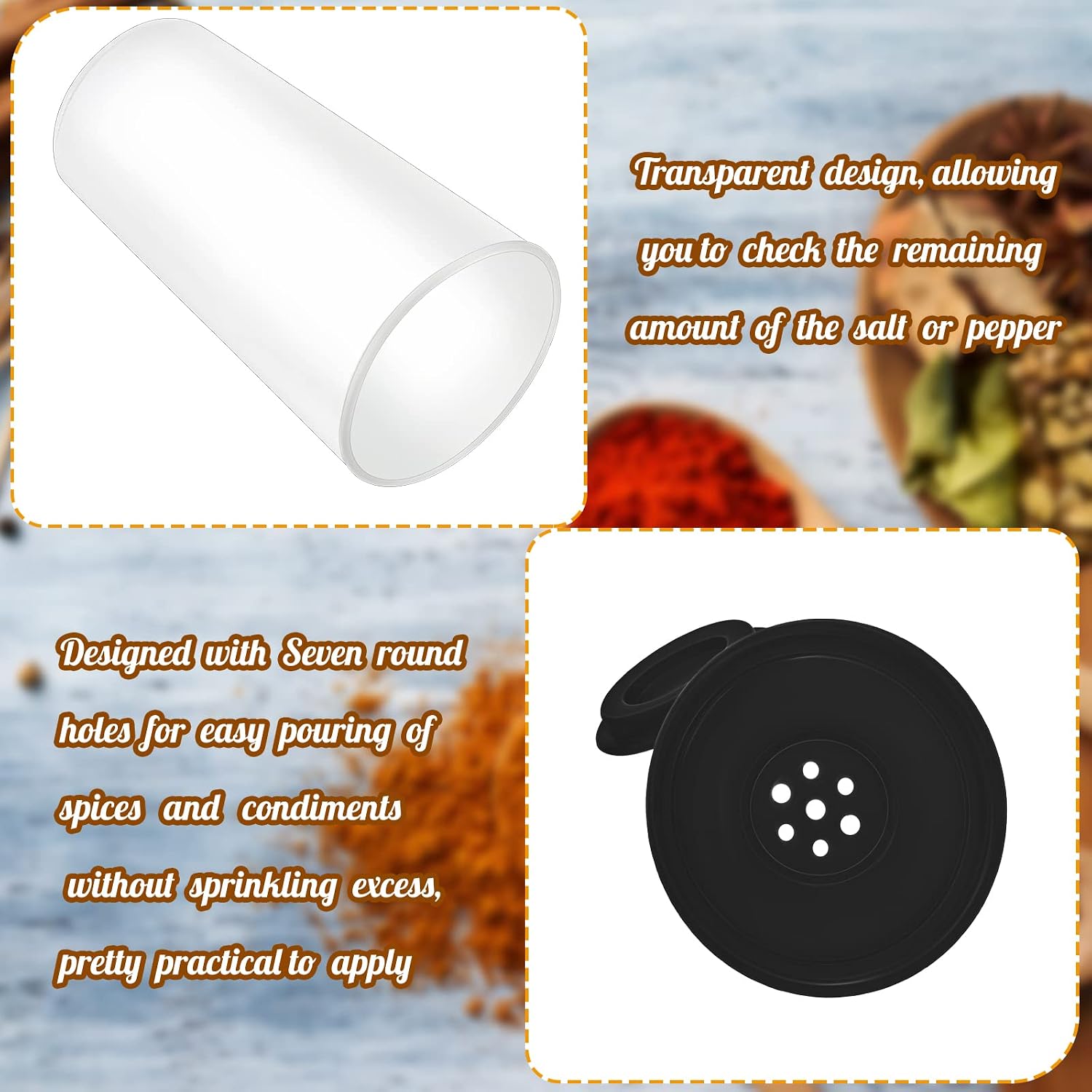 4 Pcs Salt and Pepper Shakers Set Large Salt Dispenser Camping Picnic Shaker with Lid Plastic Shakers with Lids Picnic Jar Container for Sugar Spice(Black)
