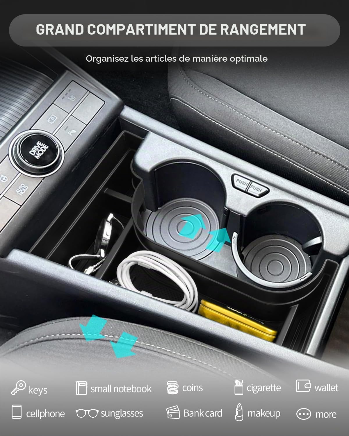 CDEFG Compatible avec Hyundai Kona EV électrique SX2 2026 Boîte de rangement Organiseur de Console Centrale Central Kona EV 2026 Accessoires