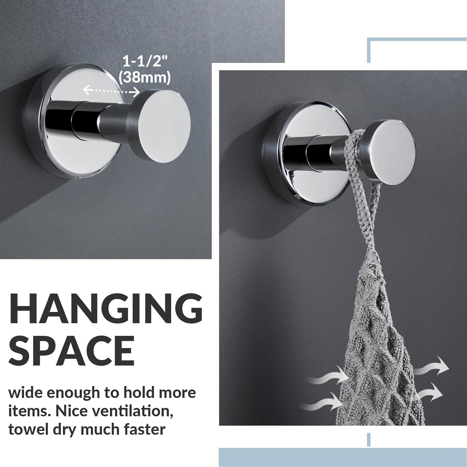 APLusee Bath Robe Hook, 3 Arm Swivel Towel Bar and Square Towel Ring Bundle, 304 Stainless Steel Wall Mounted Bathroom Accessories Polished Chrome