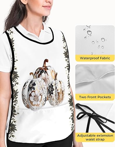 Miniatura 4 de Teather Unisex Cobbler Apron Flower Pumpkin Vest Cobbler Aprons Autumn Leaf Smock Apron with Pockets for Work Kitchen