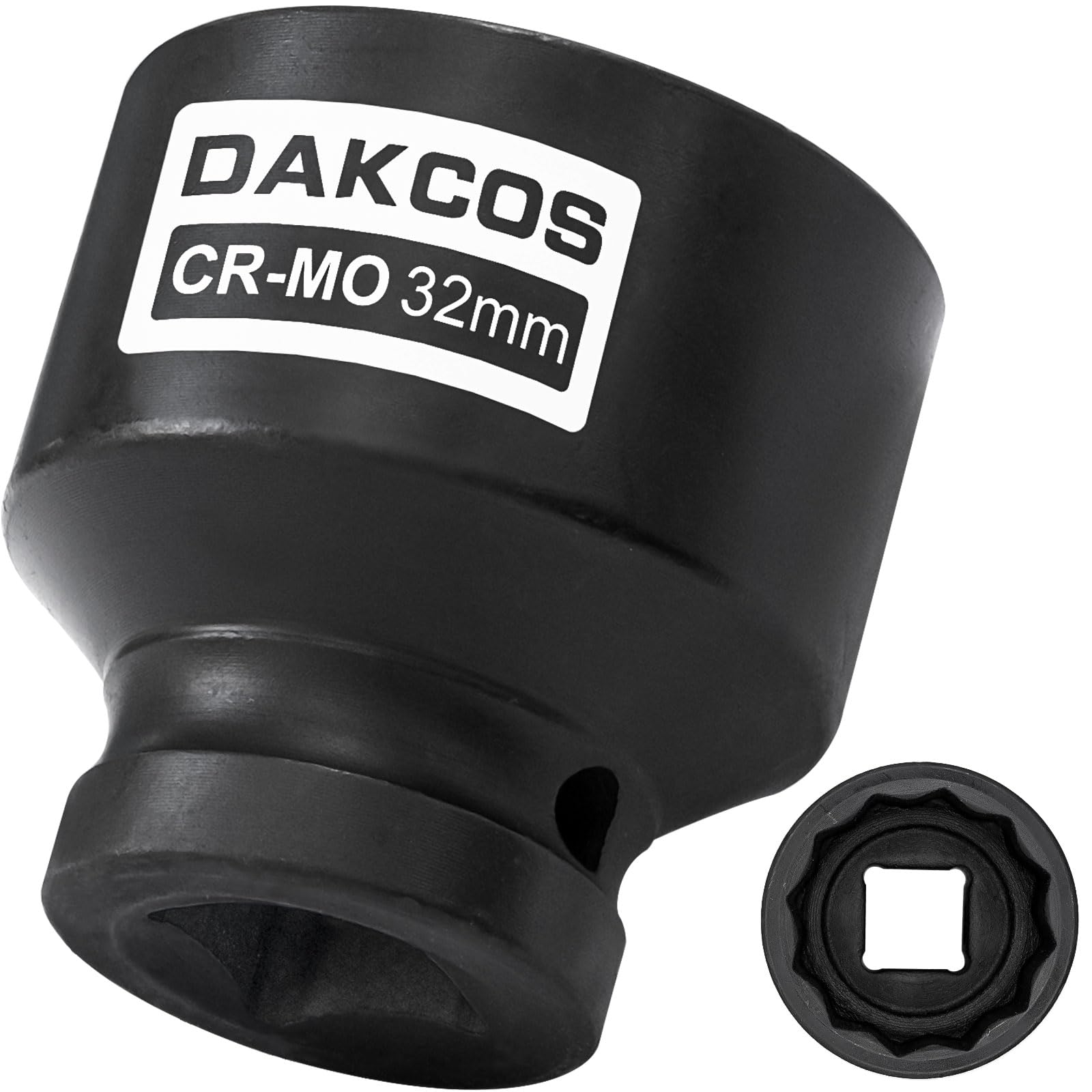 Dakcos Black 1/2" Drive 32Mm Socket 12 Ponit Impact Wrench Socket Drive Shaft Tool Power, Cr-Mo