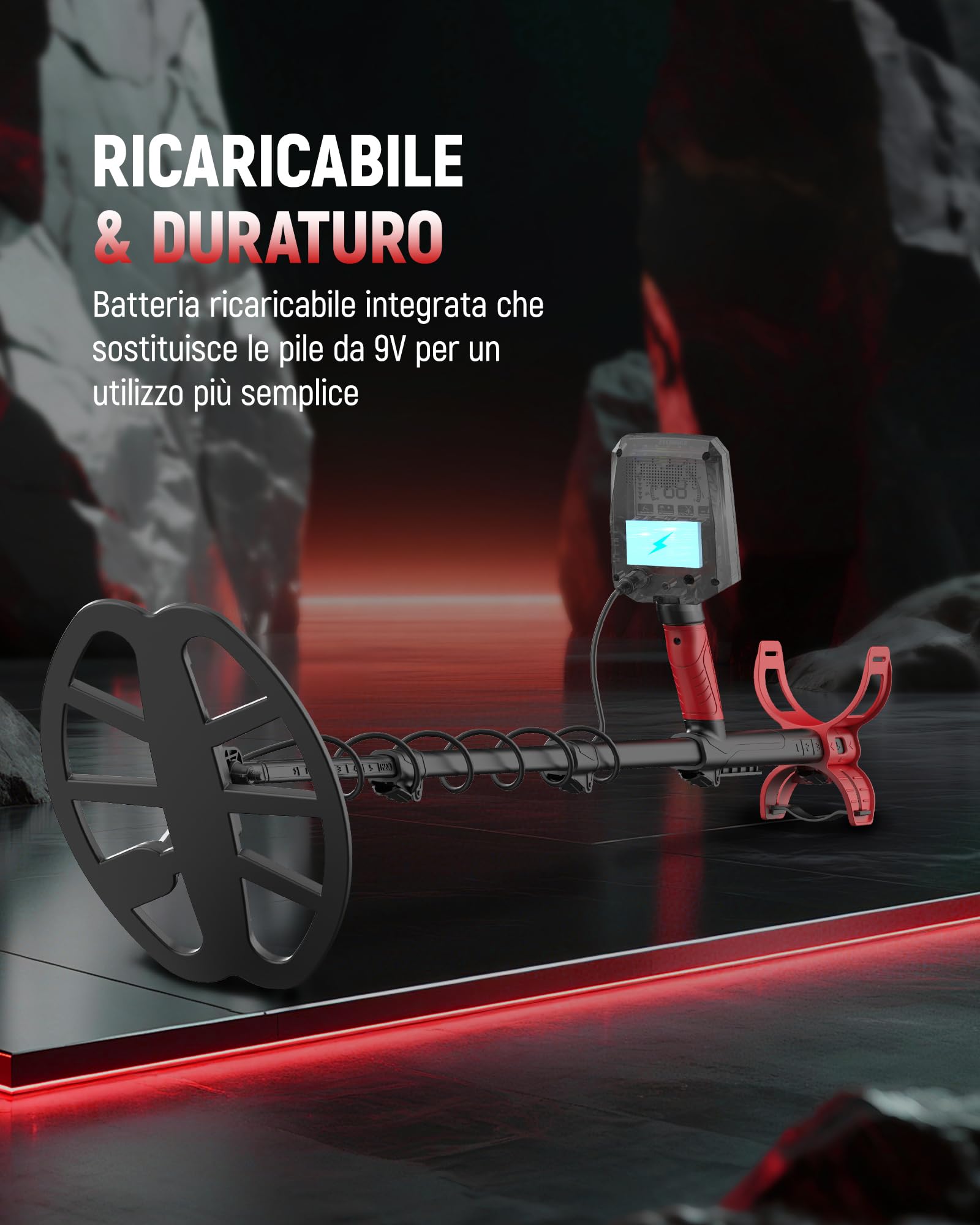 KAIWEETS Metal detector Professionale, 5 Modalità, Bobina DD Impermeabile IP68, Asta Telescopica Compatta, Ricaricabile Detector con LCD Retroilluminato, mit Pala, Cuffie e Copertura Antipioggia