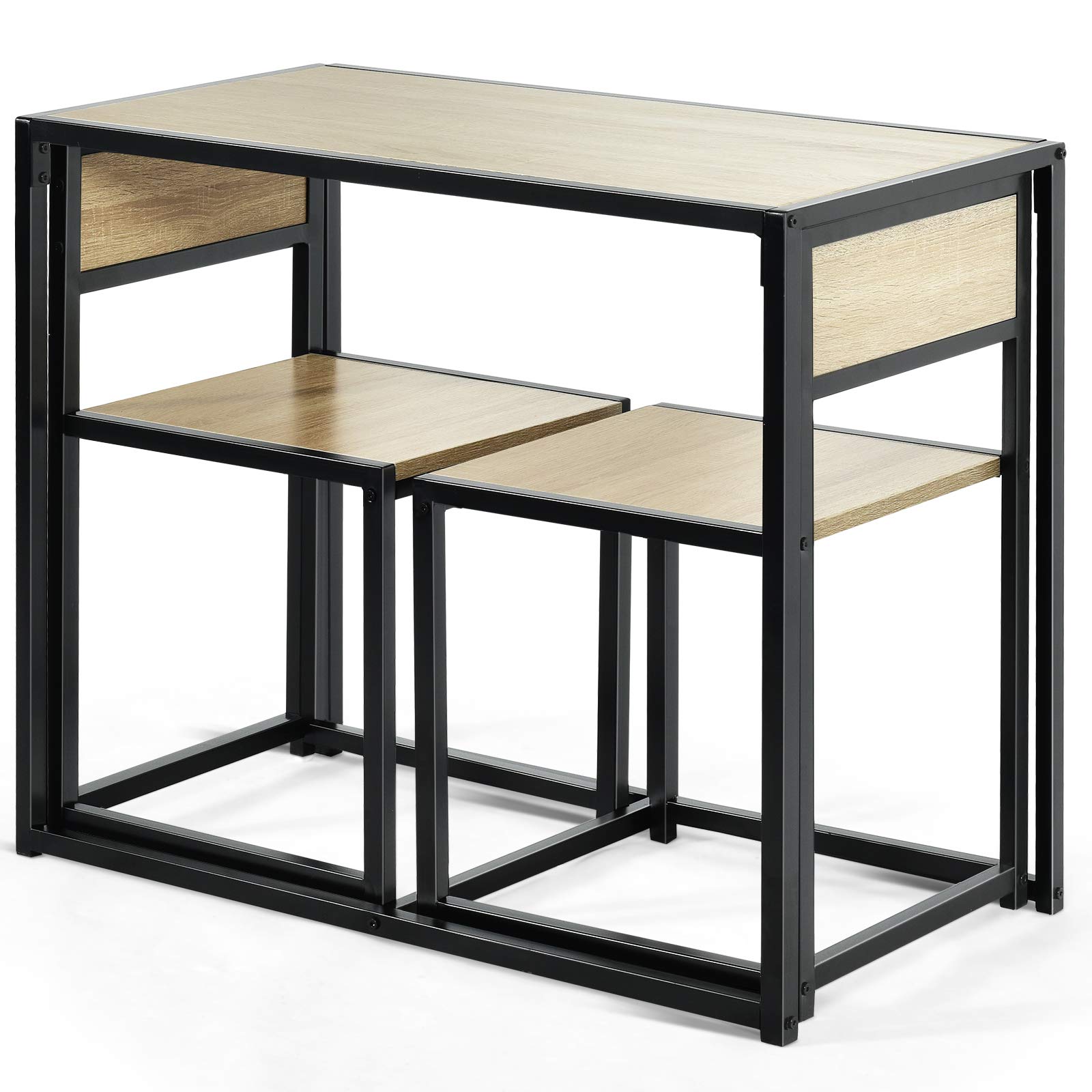 DREAMADE Set 3 Pezzi con Tavolo e 2 Sedie in Legno Robusto e Ferro, Set di Tavolo con 2 Sedie a Scomparsa in Stile Industriale, Ideale per Sala da Pranzo, Cucina e Balcone (Beige)
