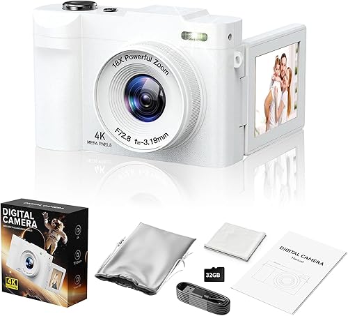 Cámara digital 4K para fotografía - Cámara de videografía de enfoque automático de 50 MP con pantalla abatible de 2.8 pulgadas, zoom digital 18X,