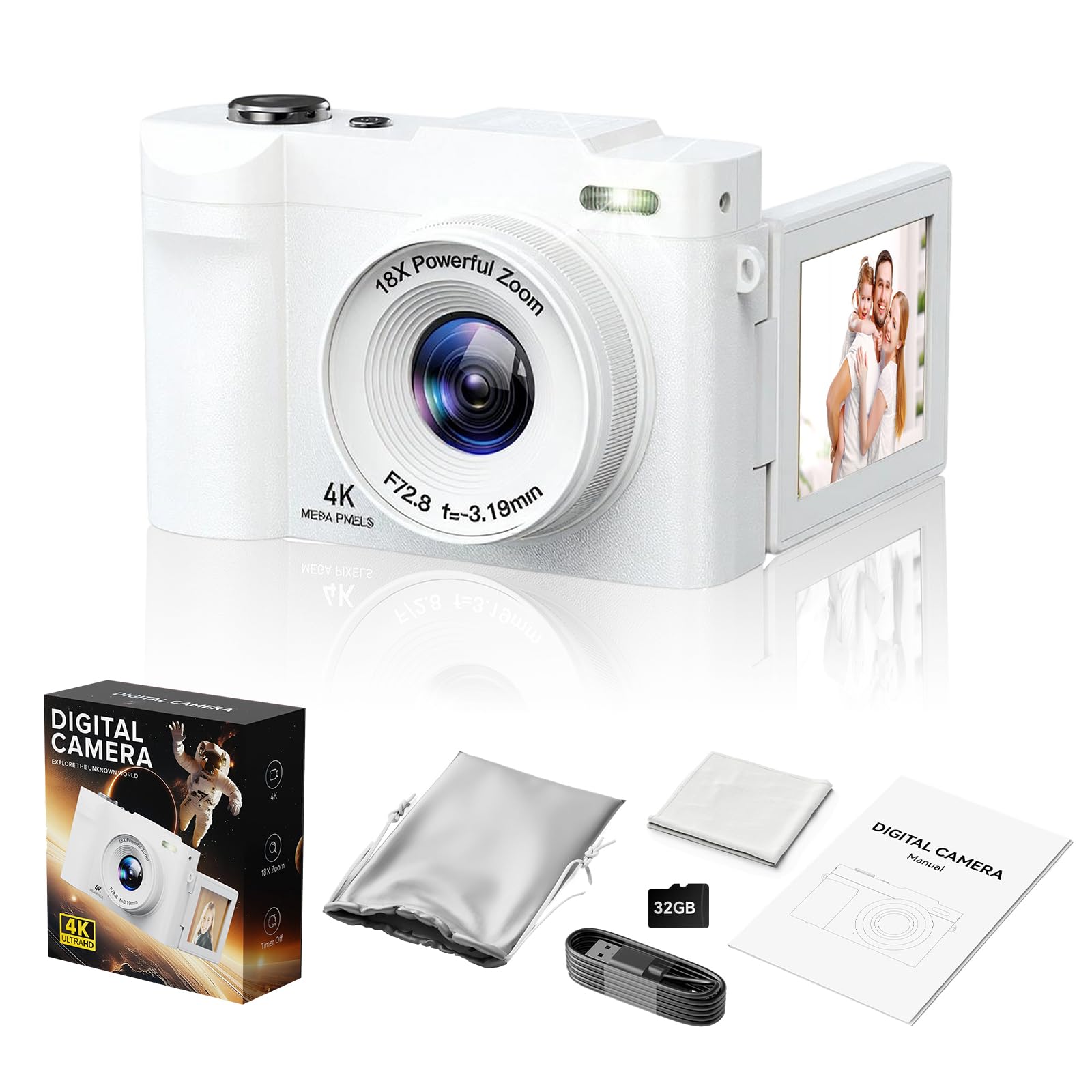 4K Digital Camera for Photography- 50MP Autofocus Vlogging Camera with 2.8" 180°Flip Screen, 18X Digital Zoom- Compact Point and Shoot Camera with