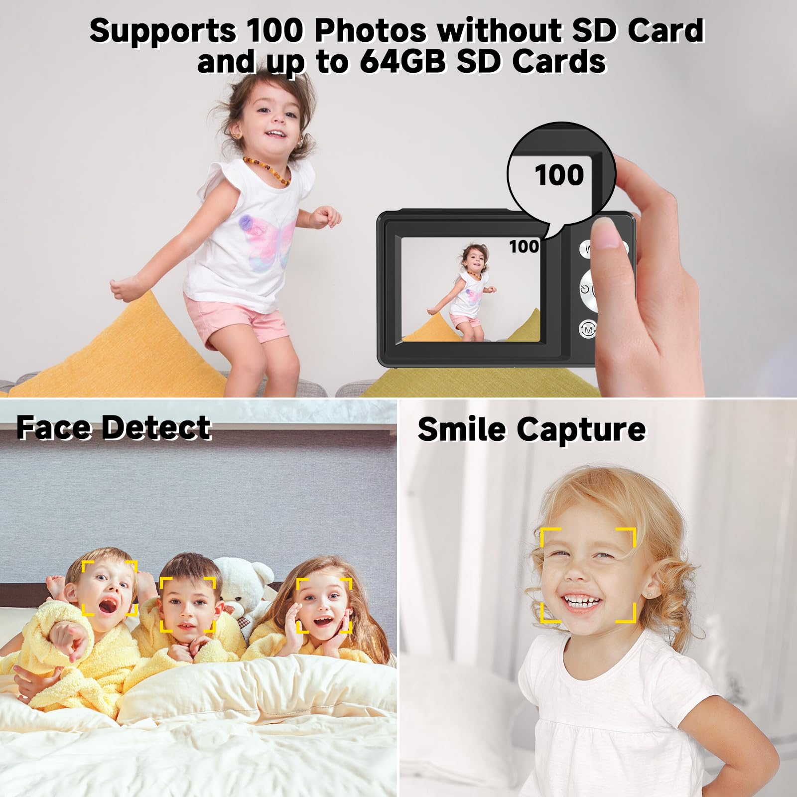 Cámara digital, cámara digital FHD 1080P para niños, cámara digital vintage con zoom de 16X, detección facial, captura de sonrisa, antivibración, cámara compacta de apuntar y disparar, cámara pequeña
