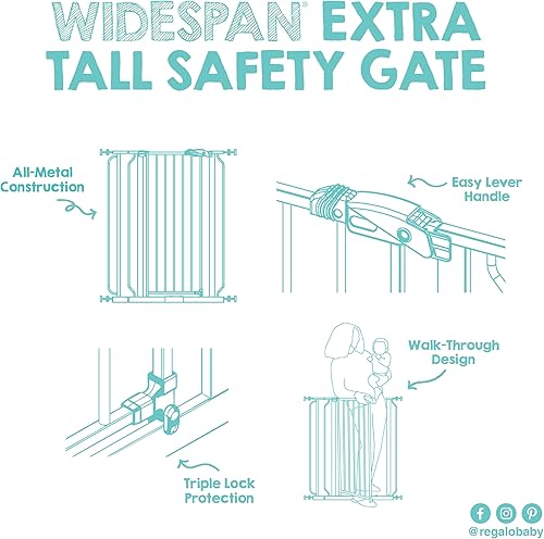 Miniatura 7 de Regalo Puerta para bebé extra alta de 36 pulgadas y 49 pulgadas de ancho, incluye kit de extensión de 4 y 12 pulgadas, kit de montaje a presión de 4