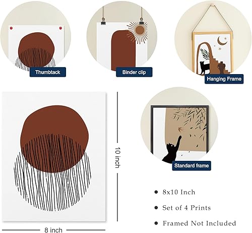 Miniatura 4 de GOXFOC Impresiones artísticas bohemias para pared, bonitas impresiones de sol de gato negro para decoración de pared, juego de 4 pósteres de pared