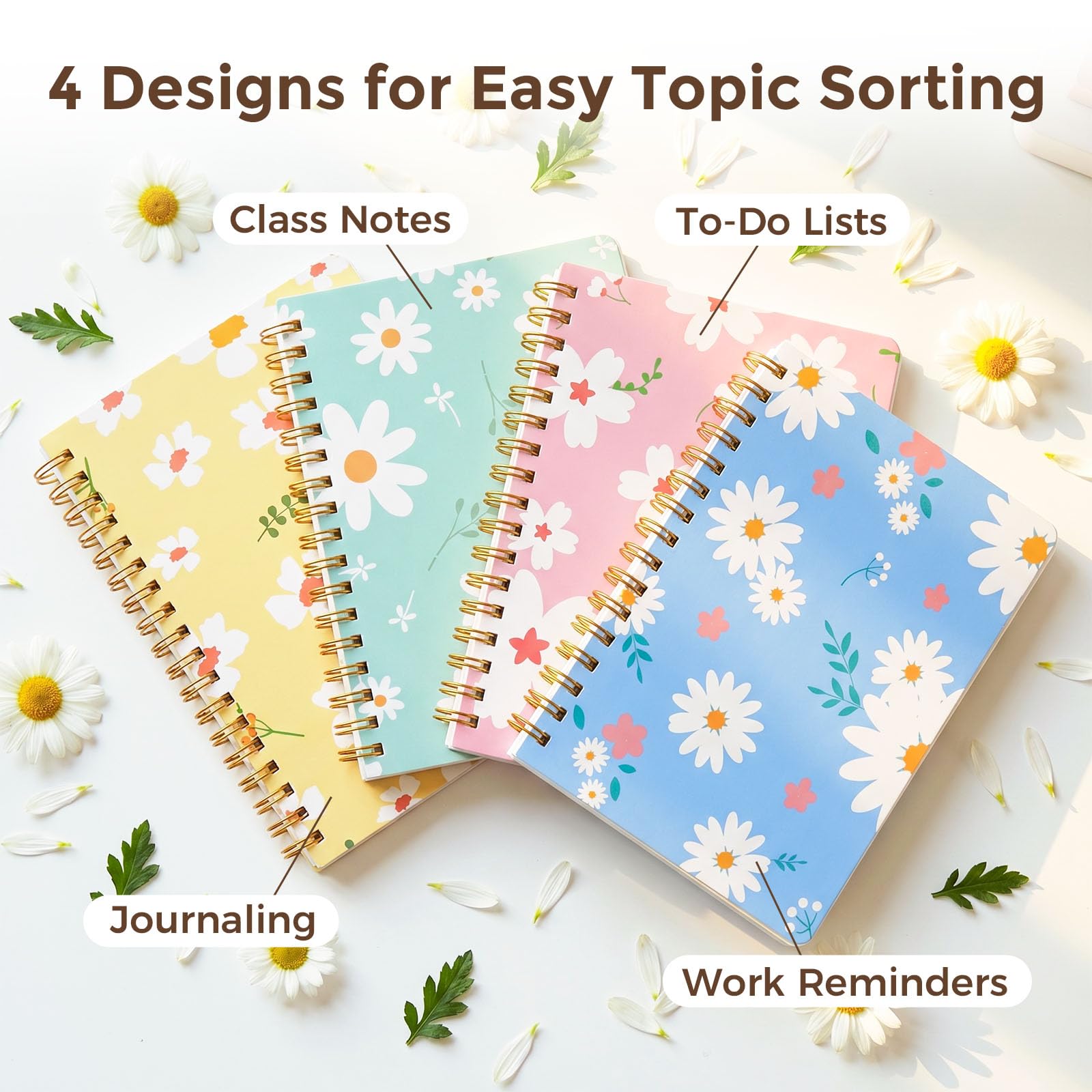 BOOKNOW 4 mini cuadernos en espiral A6, pequeños blocs de notas con rayas universitarias, bonitos cuadernos de bolsillo para mujeres, regalo de oficina, suministros escolares