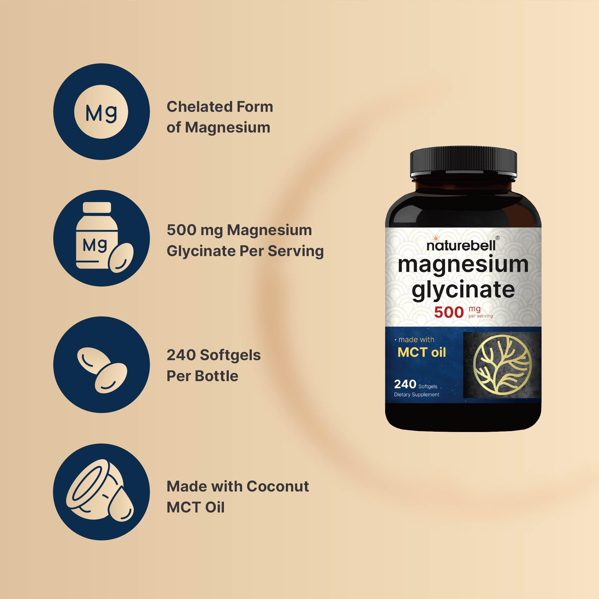 Magnesium Glycinate 500 mg Per Serving with MCT Oil, 240 Softgels — Amazon image 3
