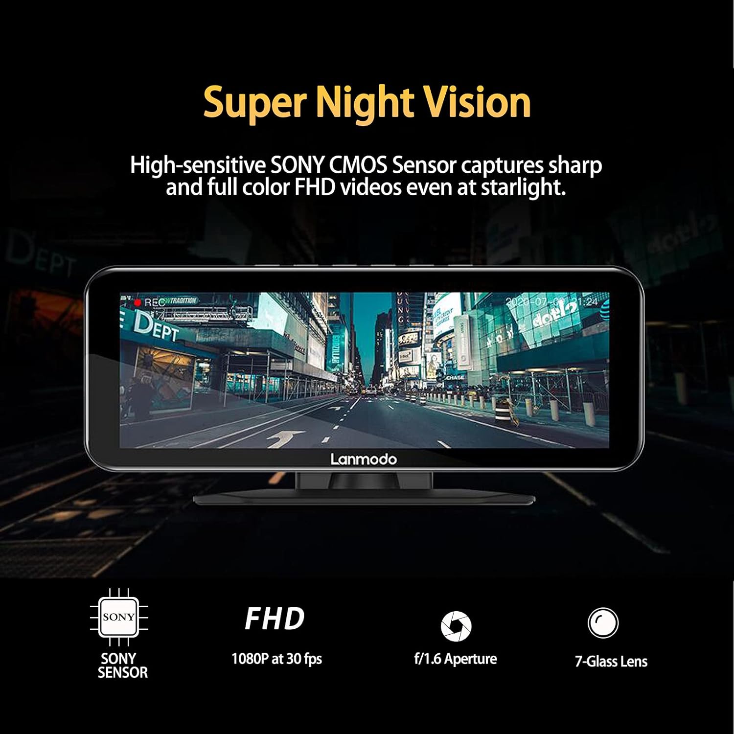 LANMODO Vast Pro screen displaying super night vision footage