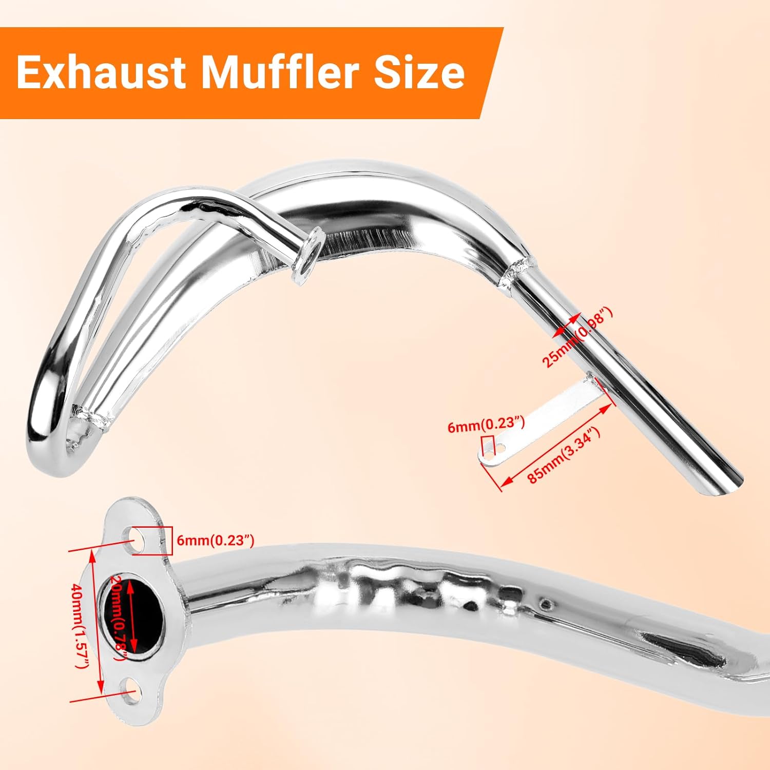 FVRITO Performance Chrome Exhaust Muffler Expansion Chamber Pipe Silencer Gasket for 2 Stroke 50cc 66cc 80cc 100cc Engine Gas Motorized Bicycle Motor Bike Silver