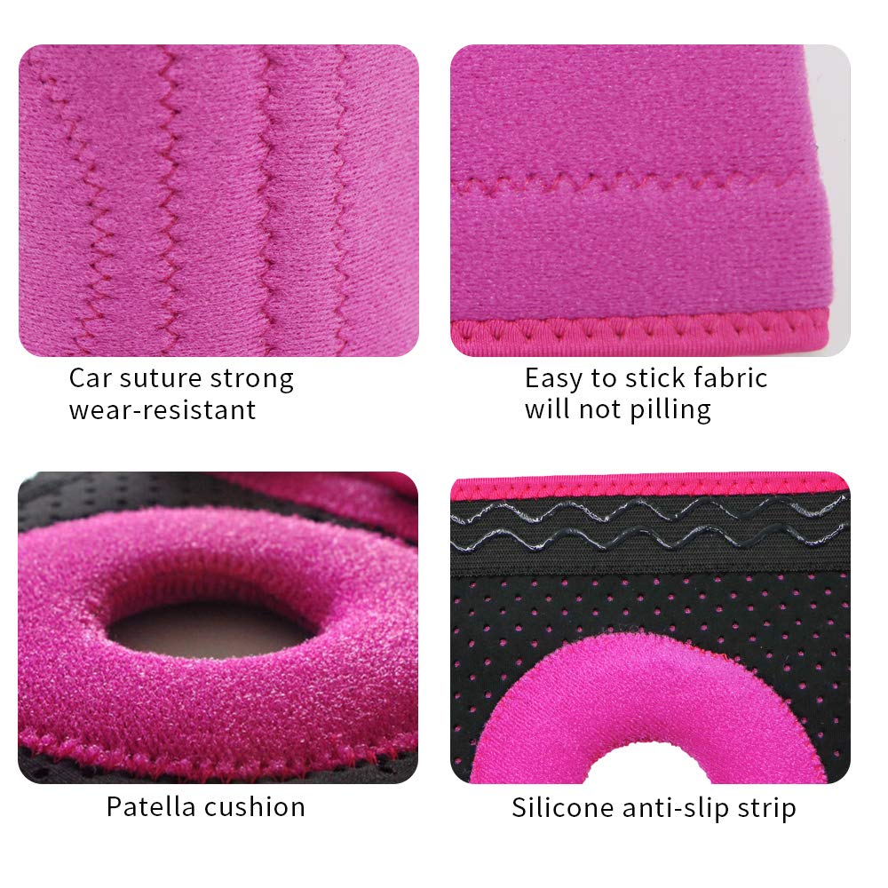Knee Supports, Adjustable Knee Brace with Open-Patella Cushion Ring & Dual spring Stabilizers, for Sports & Pain Relief & Sports Injury Rehabilitation,for Left Knee,Fuchsia