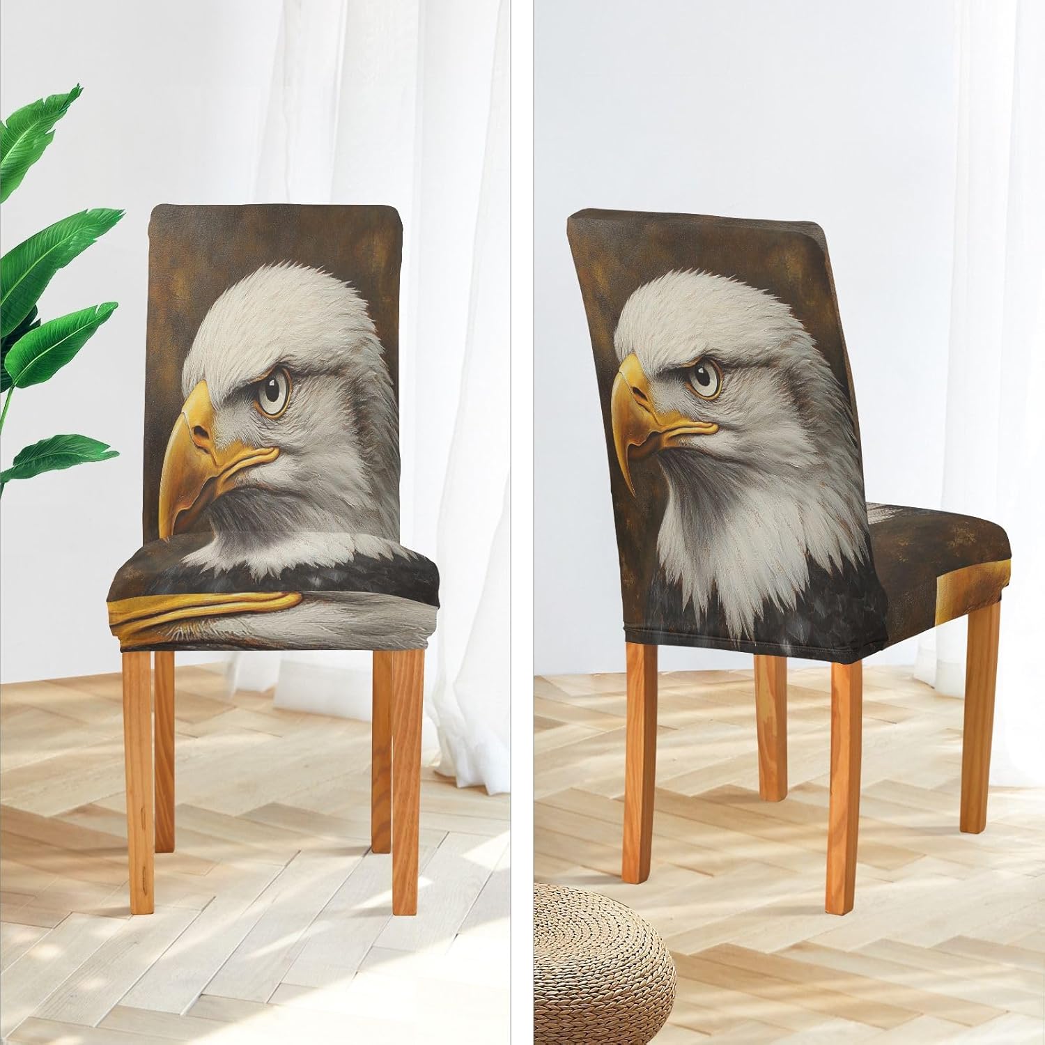 ALAZA Chair Covers for Dining Room, Eagles Head Oil Painting Stretch Chair Cover Sets Chair Protector Removable Washable for Ktichen Restaurant Hotel