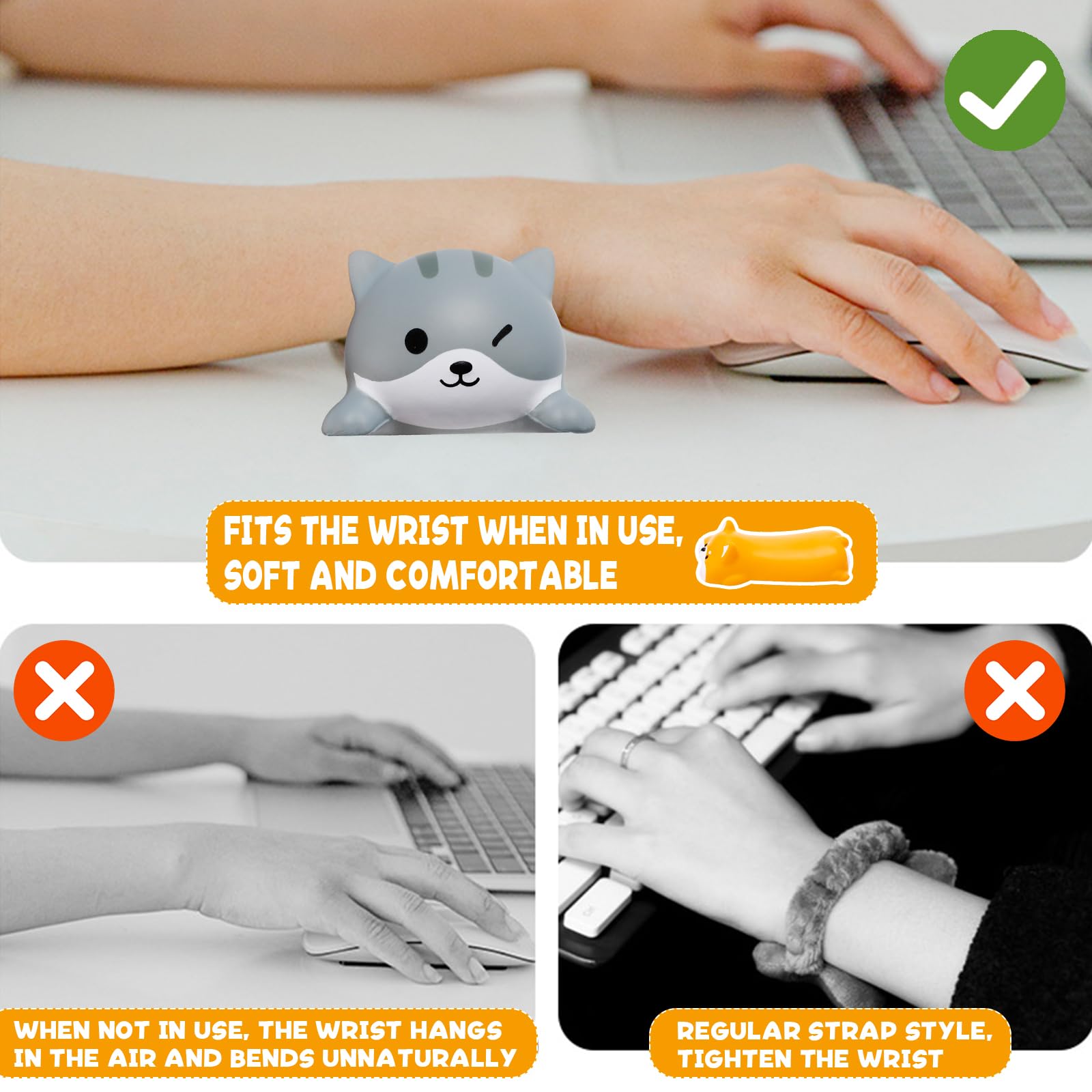 2-Pack Cute Cat Mouse Wrist Rests - Soft PU Palm Support For Computer Use