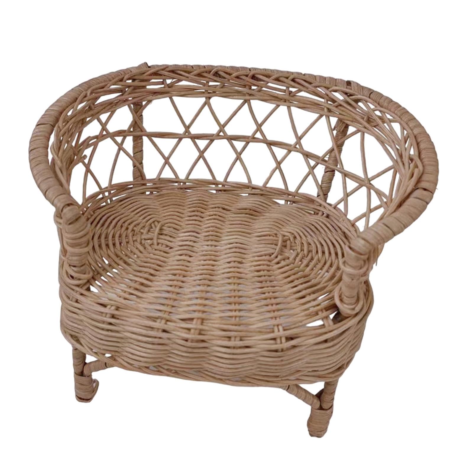 Sedia da Giardino Miniatura Rattan per Casa delle Bambole Accessori Rustici per Arredamento Stanza Ornamento Artigianale Adatta a Amanti del Fai da, 12cmx16cm