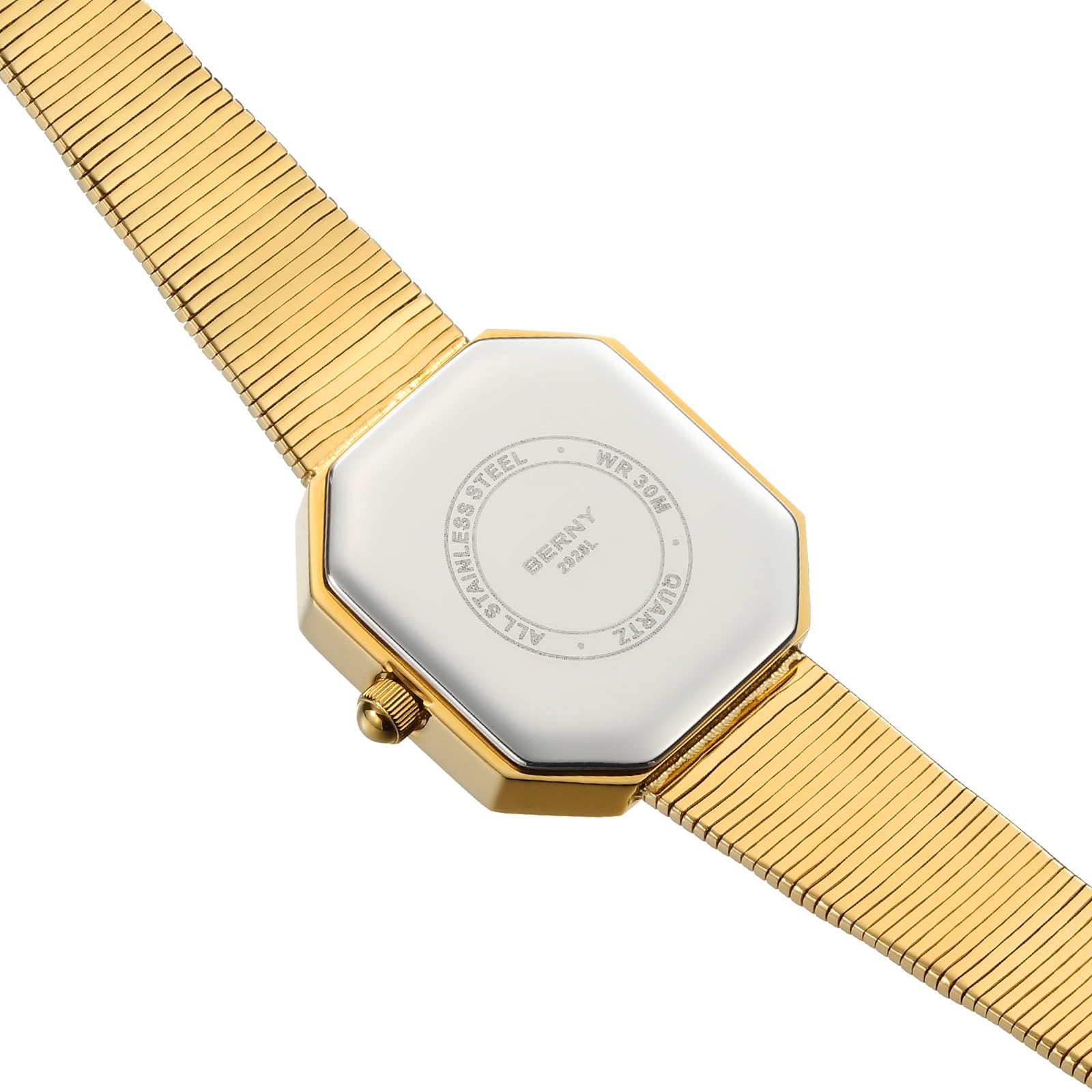 BERNY Reloj de Cuarzo Mujer Oro Esfera Cuadrada Irregular Resistente al Agua Pulsera de Moda