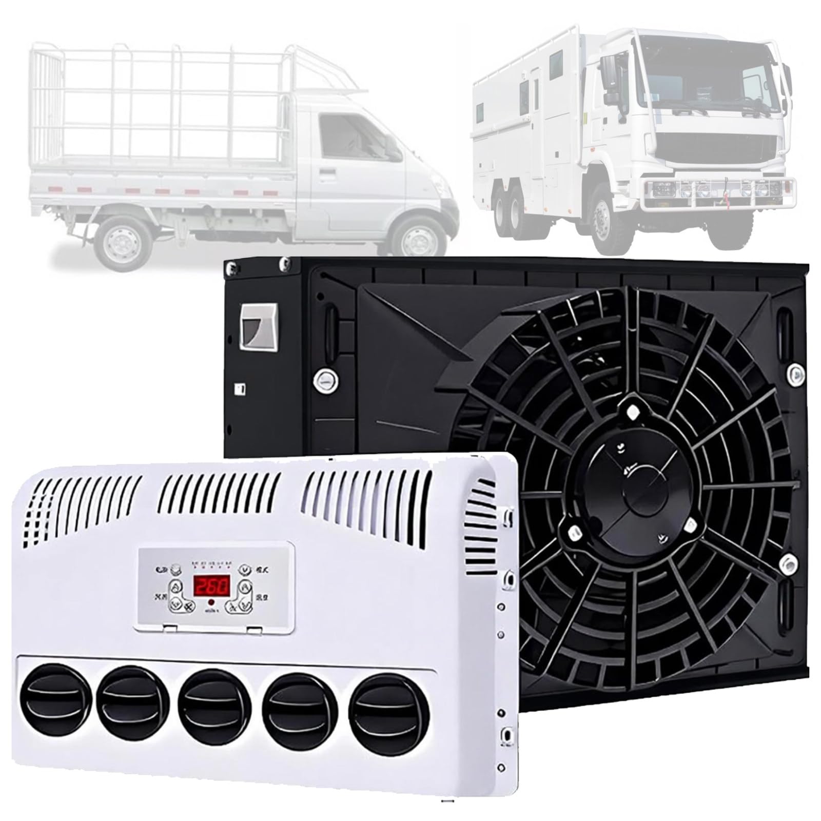 Quixnova 12V/24V Air Conditioner with Remote Control - Split AC Air Conditioner Electric AC Unit Truck Cab Air Conditioner Split for Semi Trucks Bus Caravan, Fast Cooling, Low Noise Black-12V