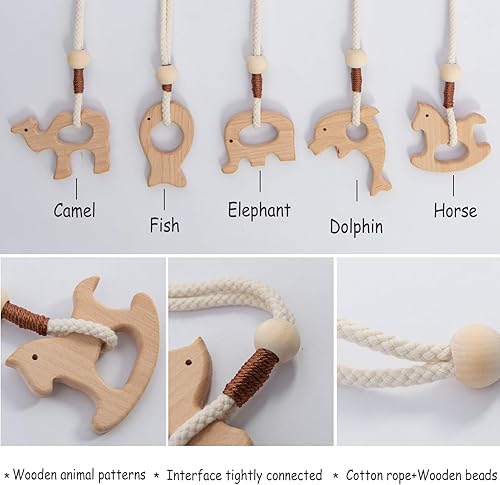 Miniatura 4 de Abrazaderas de madera para cortinas de animales, cuerdas de algodón, para tratamiento de ventanas con cuentas de madera natural para decoración del