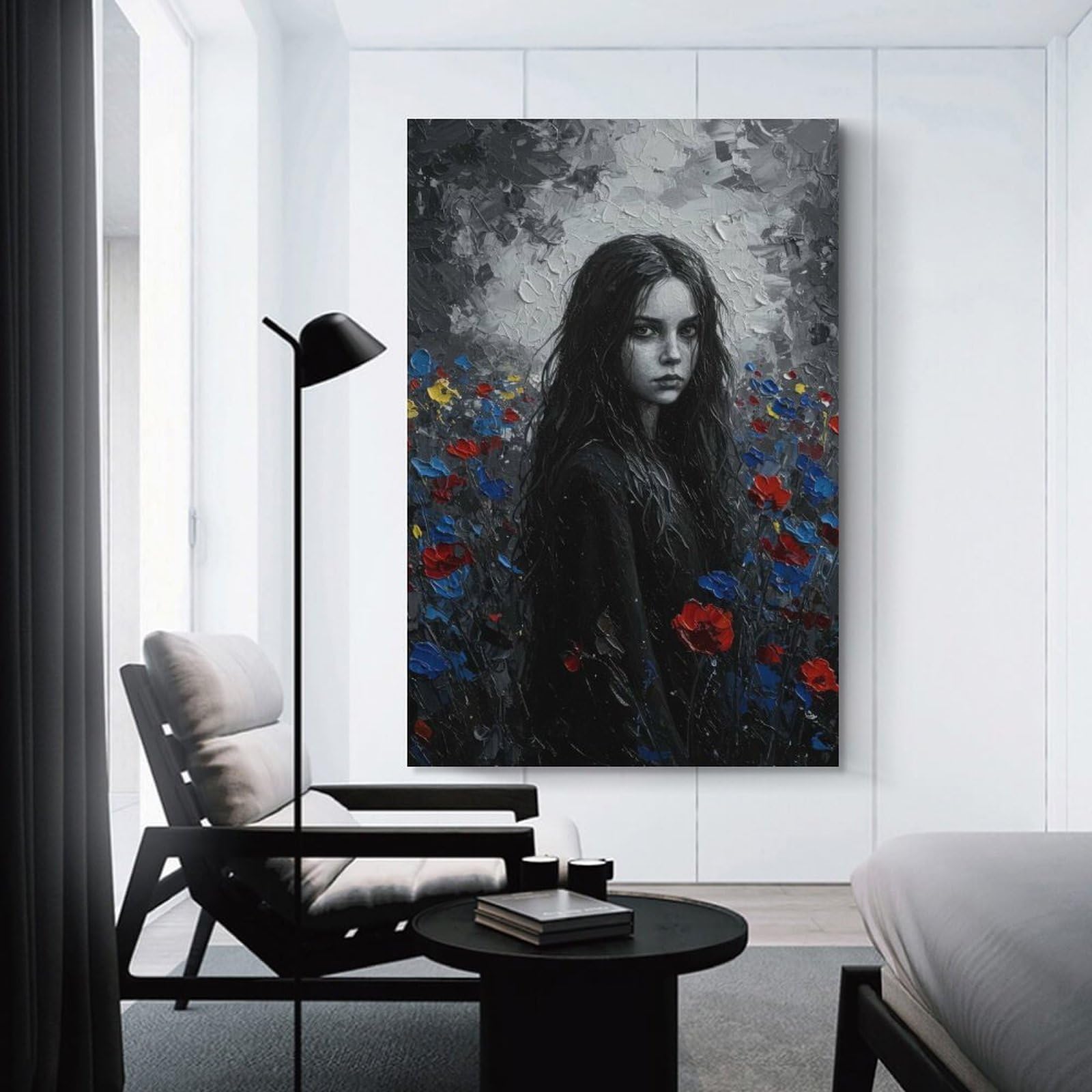 Junmoney Girls Unframe-Style-14 Wall Picture Print In A Field Of Flowers, 24X36inch(60X90cm), For Contemporary Homes, Apartments Or Offices, Decorative Canvas Decor For Home Updates