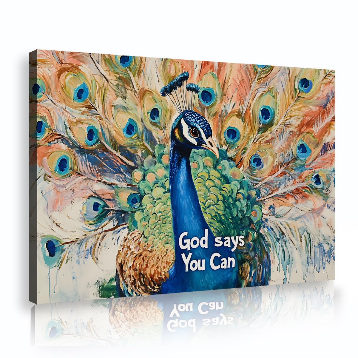 CHERHERART Vintage Colourful Feathers Canvas Wall Art Poster Peacock Inspirational Quote Canvas Print Minimalist Painting Rustic Artwork 55x85cm Innerframe