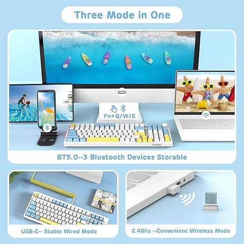 Miniatura 3 de A.JAZZ AK992 99 teclas intercambiables en caliente, Bluetooth2.4Gcableado, montaje de junta, retroiluminación RGB, teclado mecánico para juegos de