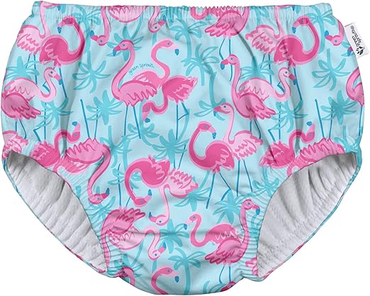 green sprouts baby girls Pull-up Reusable and Toddler Swim Diaper, Aqua Palm Flamingos, 6-12 Month US