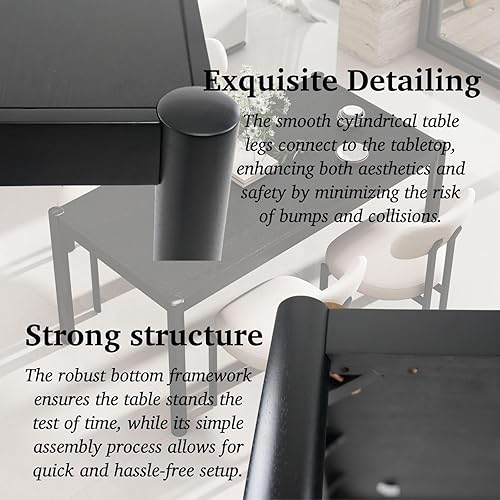 Miniatura 3 de LukeAlon Mesa de comedor de madera negra para 4 a 6 personas, mesa larga de cocina moderna de 64 pulgadas con patas de madera, mesas de comedor