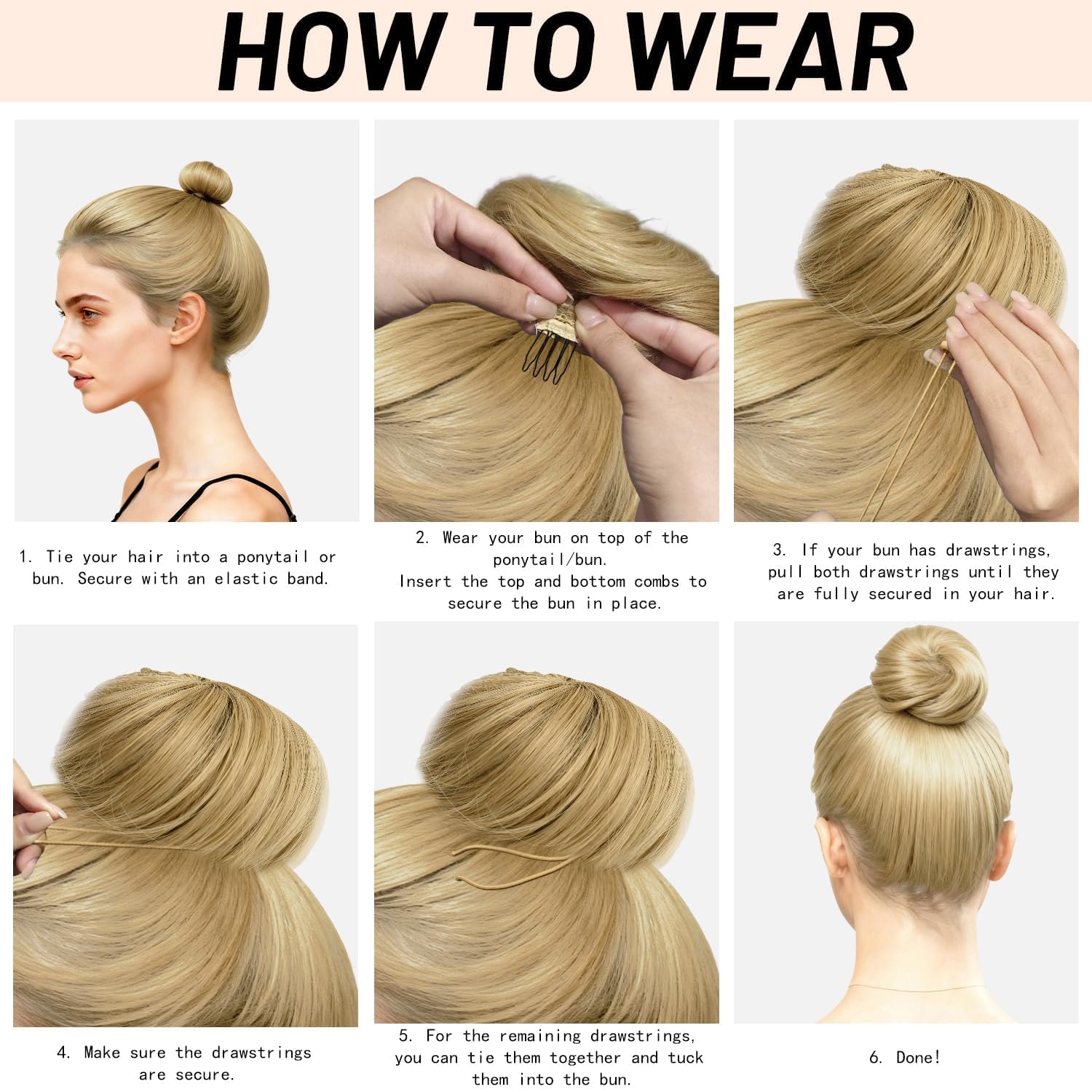 Extensiones de Moño, Estilo de Pelo Liso Sintético para Mujeres (Rubio Miel Claro)