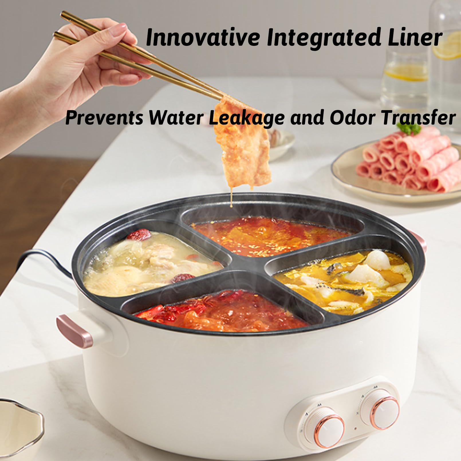 4-Grid Electric Hot Pot – 6L Large Capacity Stew Pot With Divider For 4 Flavors, 2000W