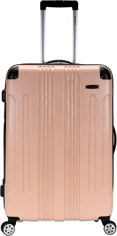 Rockland London Hardside Expandable Spinner Wheel Luggage, Checked Large 28", Champagne