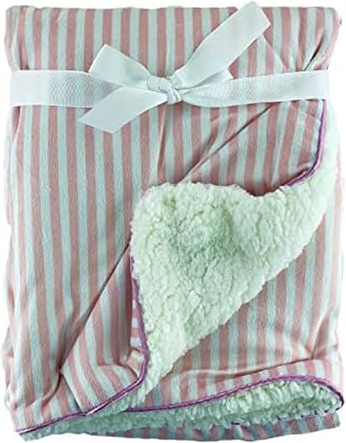 Baby Blanket Sherpa Fleece for Girl  Cot Blanket for Newborn to Toddler  Pink & White Stripes