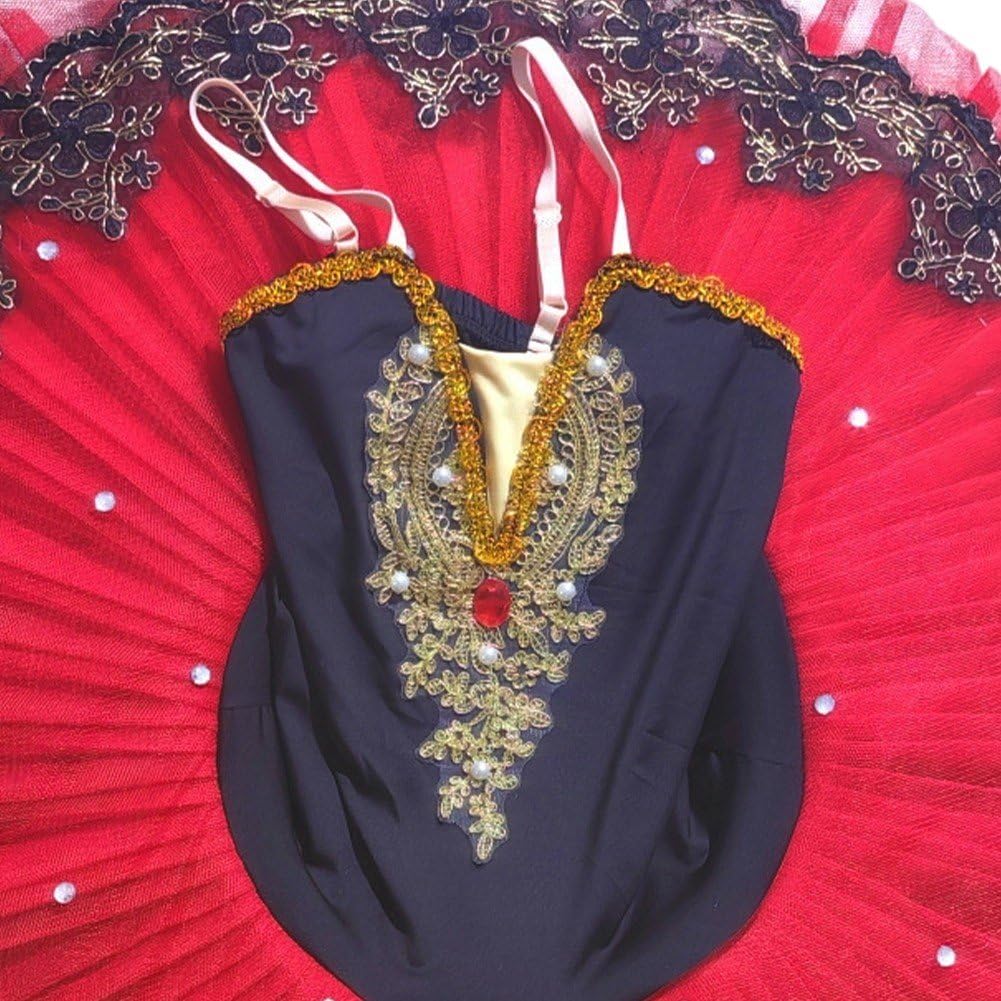 Ballett- Für Damen, Rot/schwarz, Schwanensee-ballettkostüm, Bestickt, Pailletten-, Tanzkleidung Für Mädchen