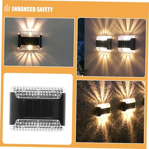 Miniatura 3 de Luxshiny 2 unids luces solares de pared al aire libre cálido resplandor solar accionado cerca iluminación para jardín patio cubierta carga rápida