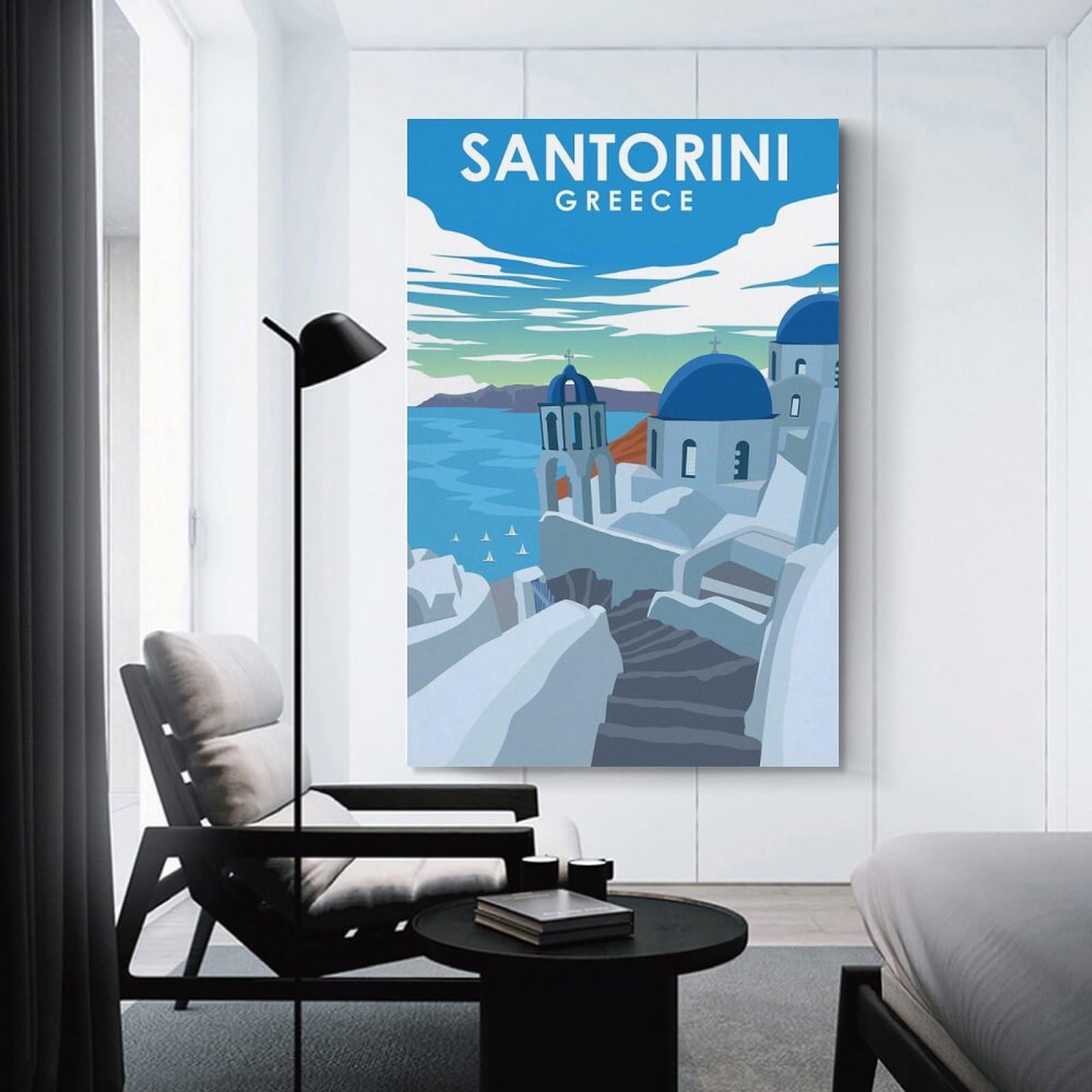 Junmoney Santorini Greece Travel(2) Hanging Wall Art 20x30inch(50x75cm), for Study, Office Or Focused Interiors, Wall Art That Adds Style to Work Areas