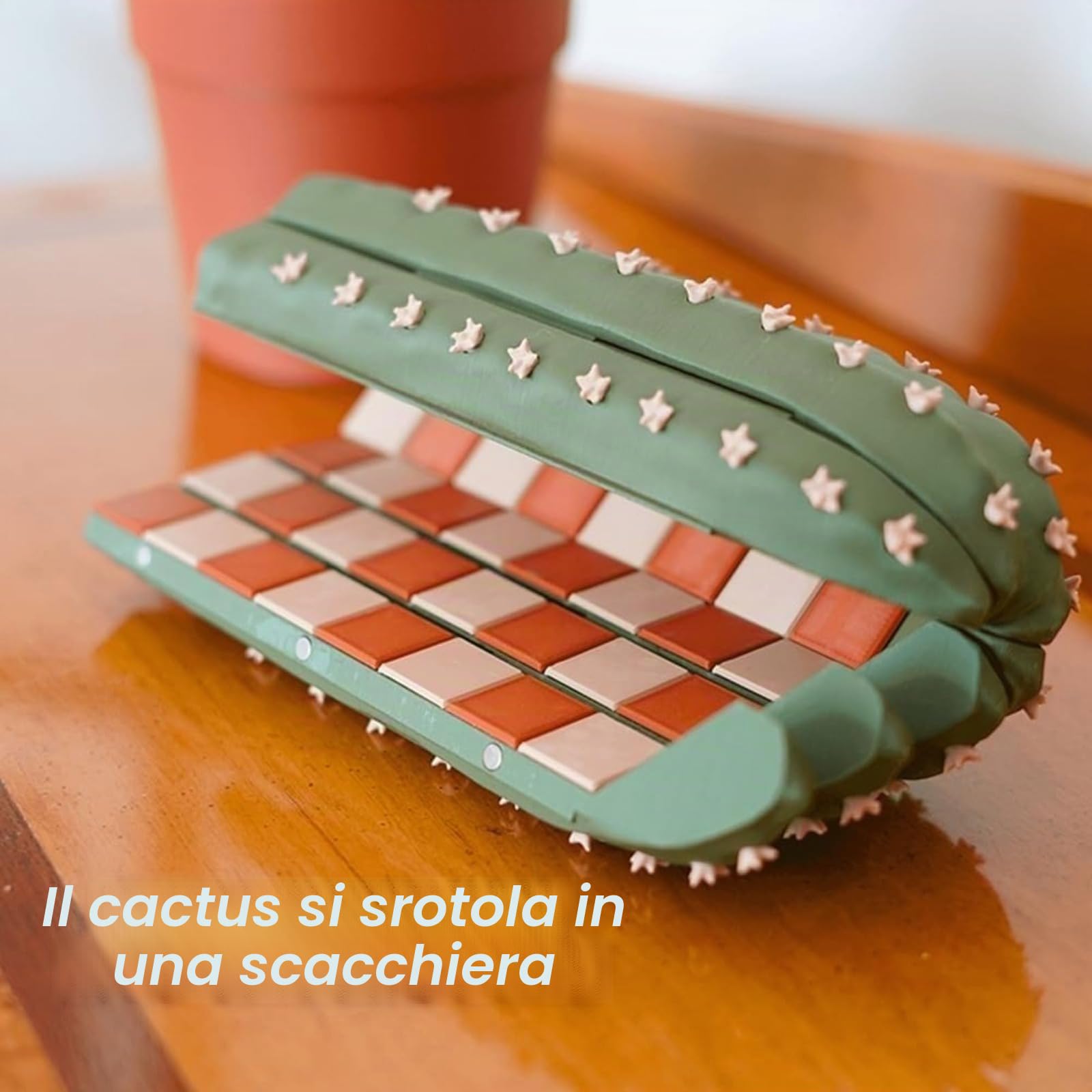 Set di scacchi a forma di cactus, scacchiera con monete a tema cactus, set di scacchi magnetici portatili, scacchi portatili stampati in 3D