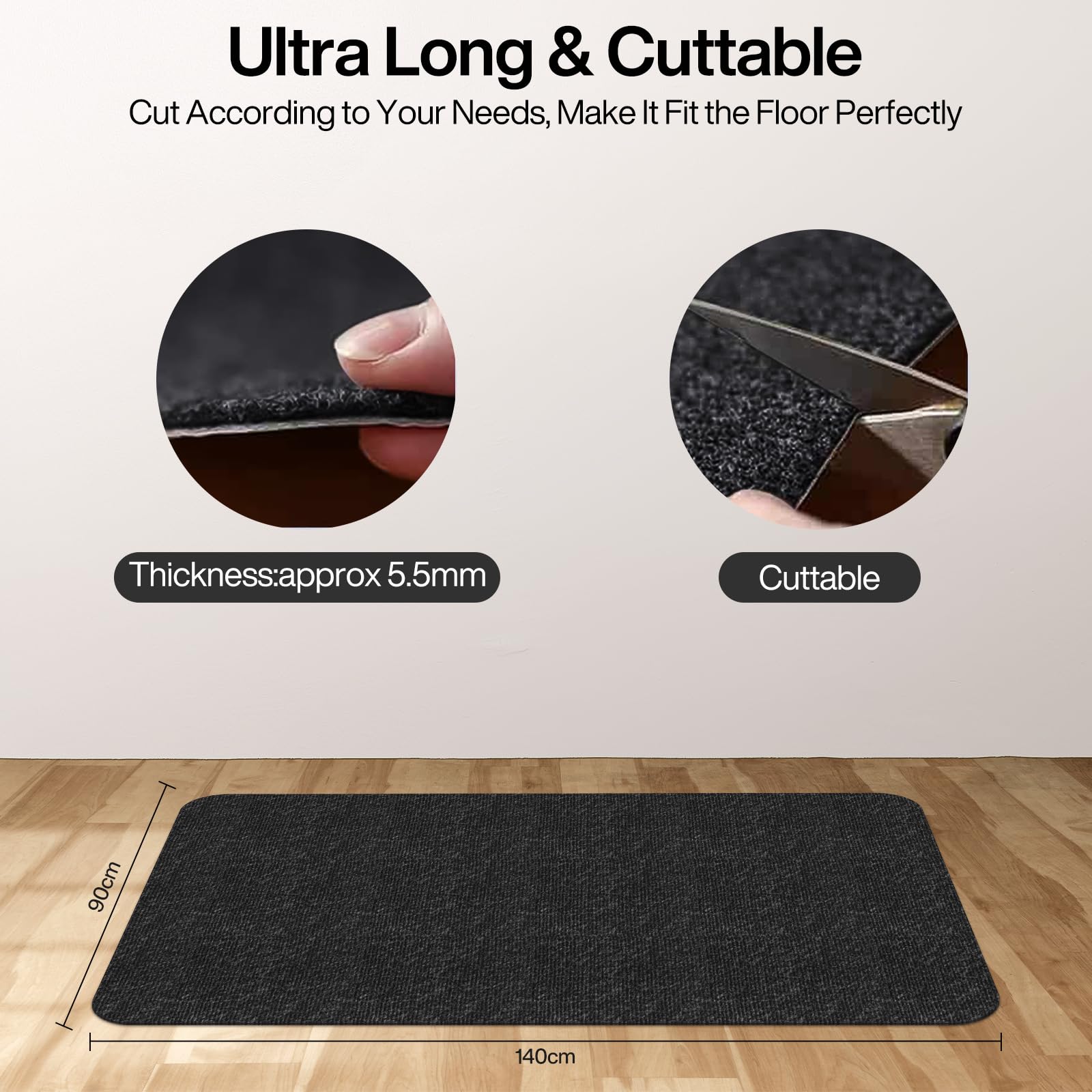 90 x 140cm Tappeto Sedia Ufficio Protettore del Pavimento,Nero,Tappeto Salvapavimento Antiscivolo,Tappeto per Sedia con Ruote,Tappetino Pavimenti per Parquet e Pavimenti Duri/Piastrelle.