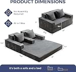 MAXYOYO Loveseat Sofa Bed, 4 in 1 Foldable Floor Sofa Couch in A Box with 2 Cup Holders, Convertible Boneless Couch Folding Recliner Chair for Living Room, No Assembly Required, Dark Grey