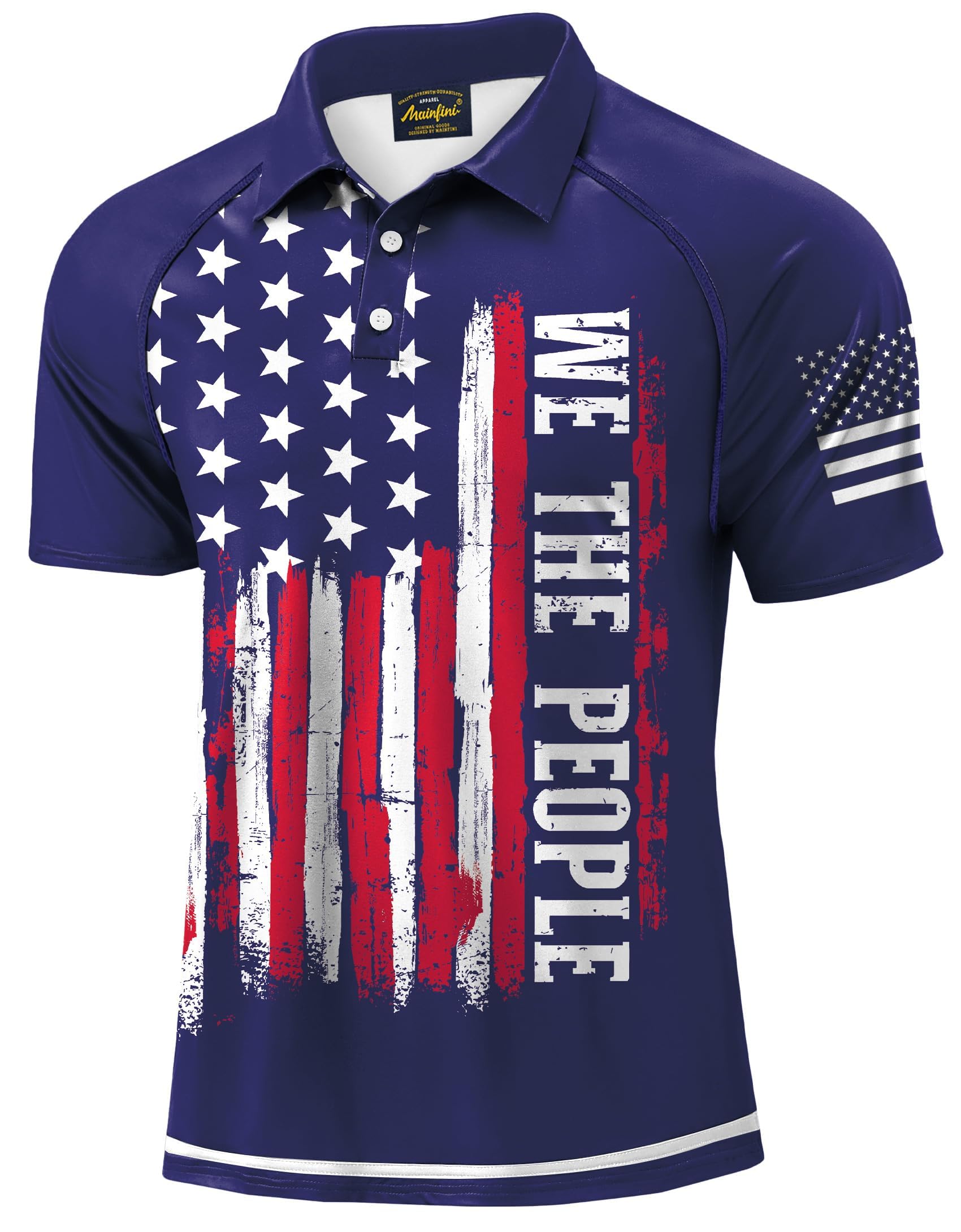 Mainfini Men's Patriotic Polo Stretch UPF 50+ Raglan American Golf Shirts