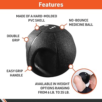 Body Sport Double Grip Medicine Ball, 18 lb. - Strength Training Weighted Exercise Tool - Softer Kettlebell Alternative for Home Fitness & Gyms