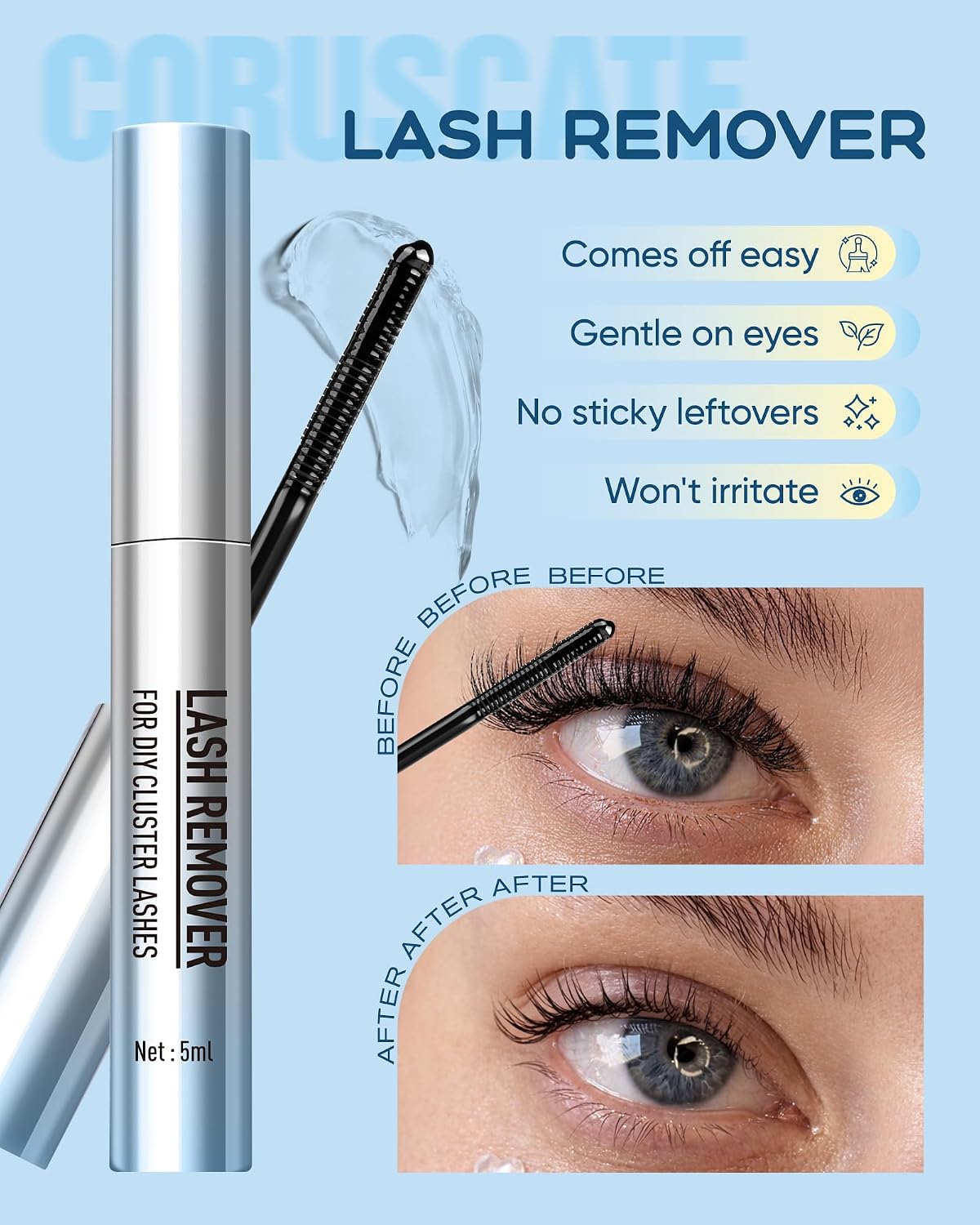 CORUSCATE Lash Cluster Glue Bond and Seal Lash Remover Eyelash Glue | Waterproof 2-in-1 Lash Bond and Seal Black Adhesive Remover for Clusters Strip Lashes Individual Lashes Extensions