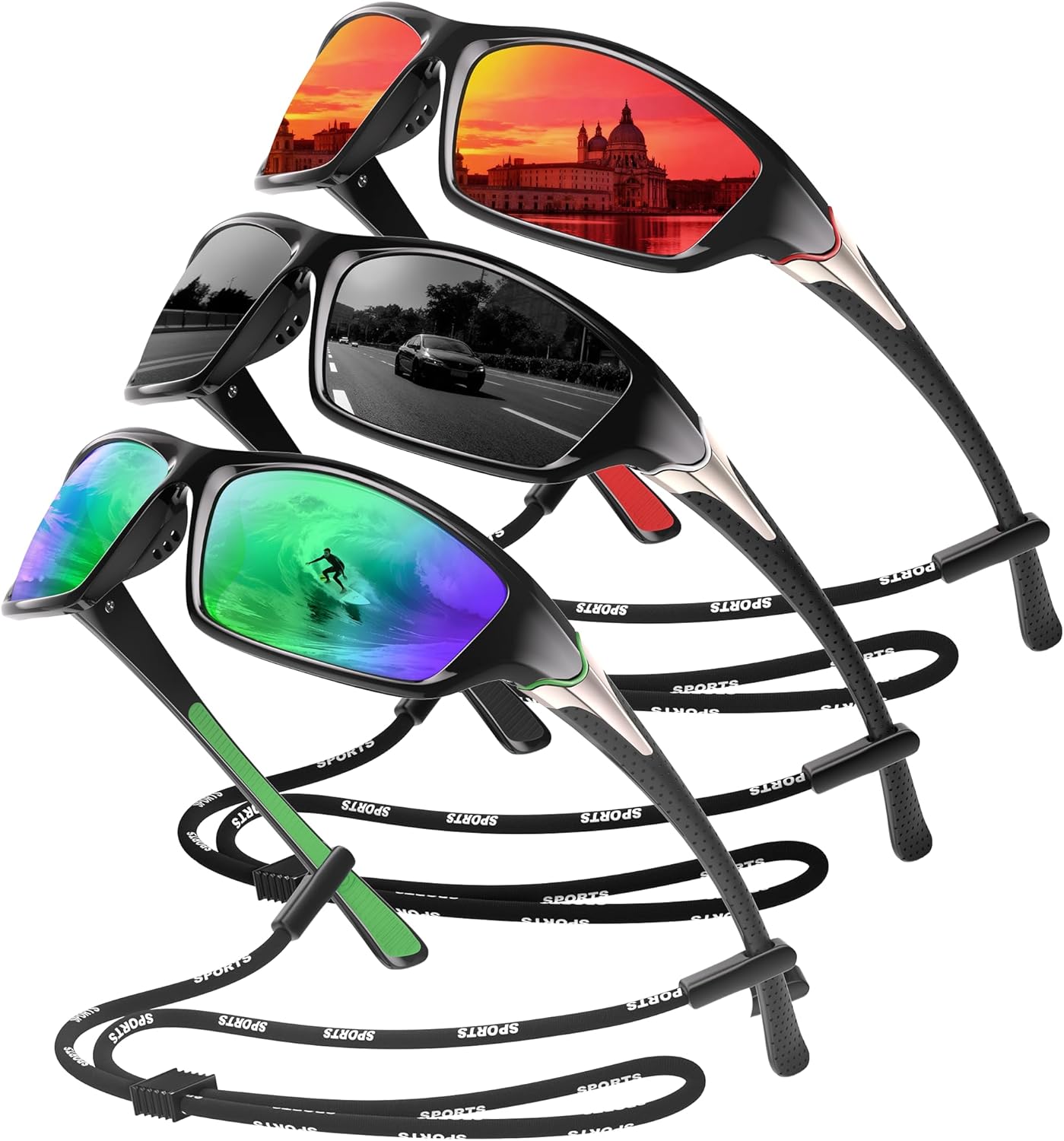 Polarized Sports Sunglasses for Men - Wrap Around Mens Sunglasses UV Protection for Fishing Cycling Driving