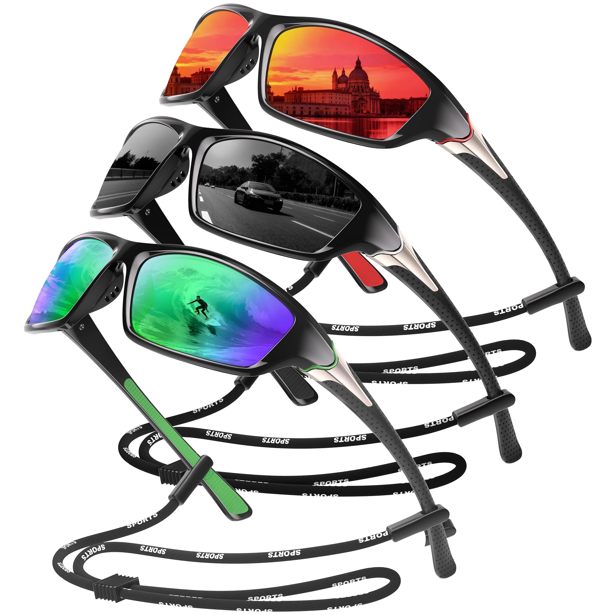 Polarized Sports Sunglasses for Men - Wrap Around Mens Sunglasses UV Protection for Fishing Cycling Driving