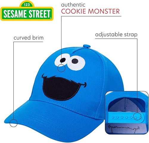 Miniatura 2 de Sesame Street Gorra de béisbol de algodón para niños pequeños - Elmo, Cookie Monster, Big Bird, Oscar The Grouch, Monstruo galleta